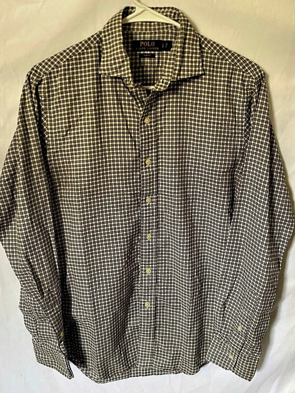 Polo Ralph Lauren Button Up Dress Shirt Mens S Slim Fit Black & White Checkered